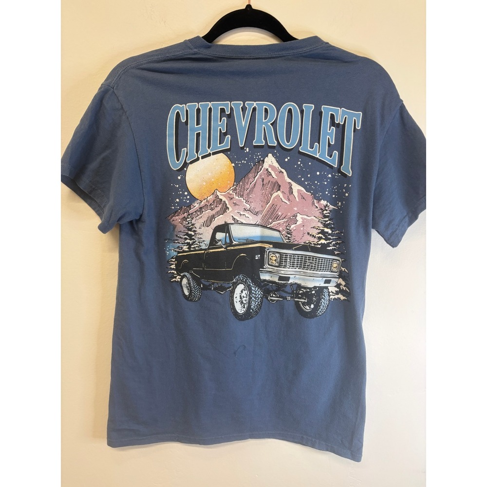 Chevrolet GM Official Truck Graphic T-Shirt Blue Small Mountain Pickup Bowtie